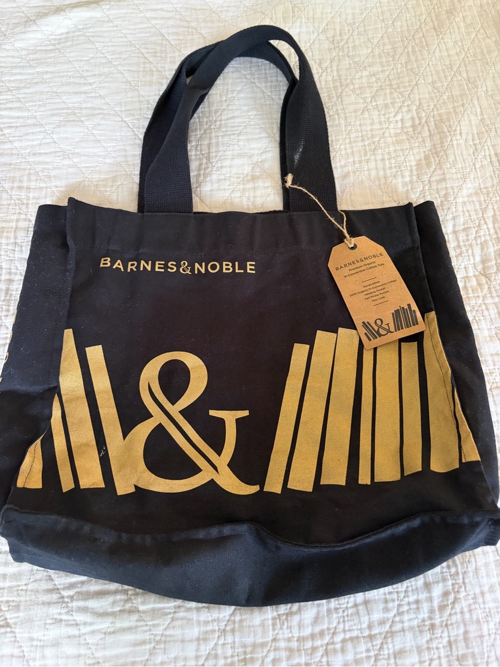 Barnes & Noble Reusable Tote A Bag of Books Organic 100% Cotton Black Gold New